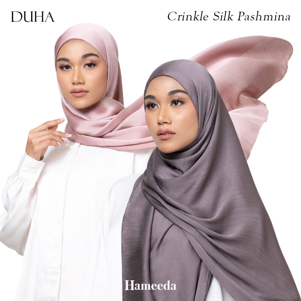 Jual Hameeda - Duha Crinkle Silk Pashmina Hijab | Eyelash Hem Stitch ...