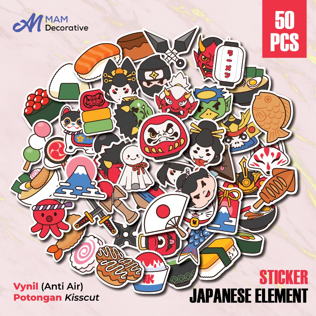 Jual 50 PCS STIKER JAPANESE ELEMENT | Vinyl Waterproof | Stiker Helm ...