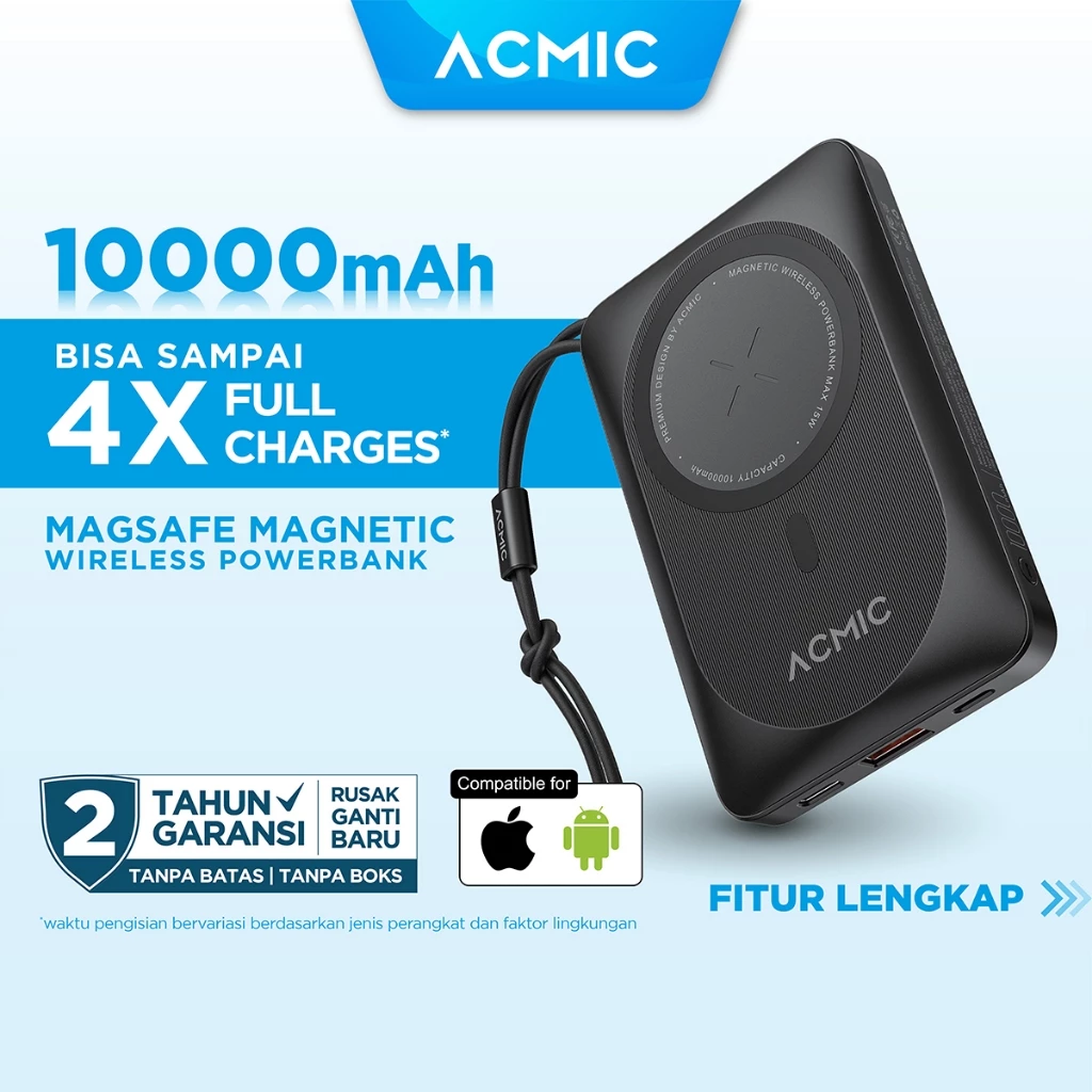 ACMIC MAGBANK 10000mAh Powerbank Magsafe Wireless 22.5W Fast Charging for iPhone