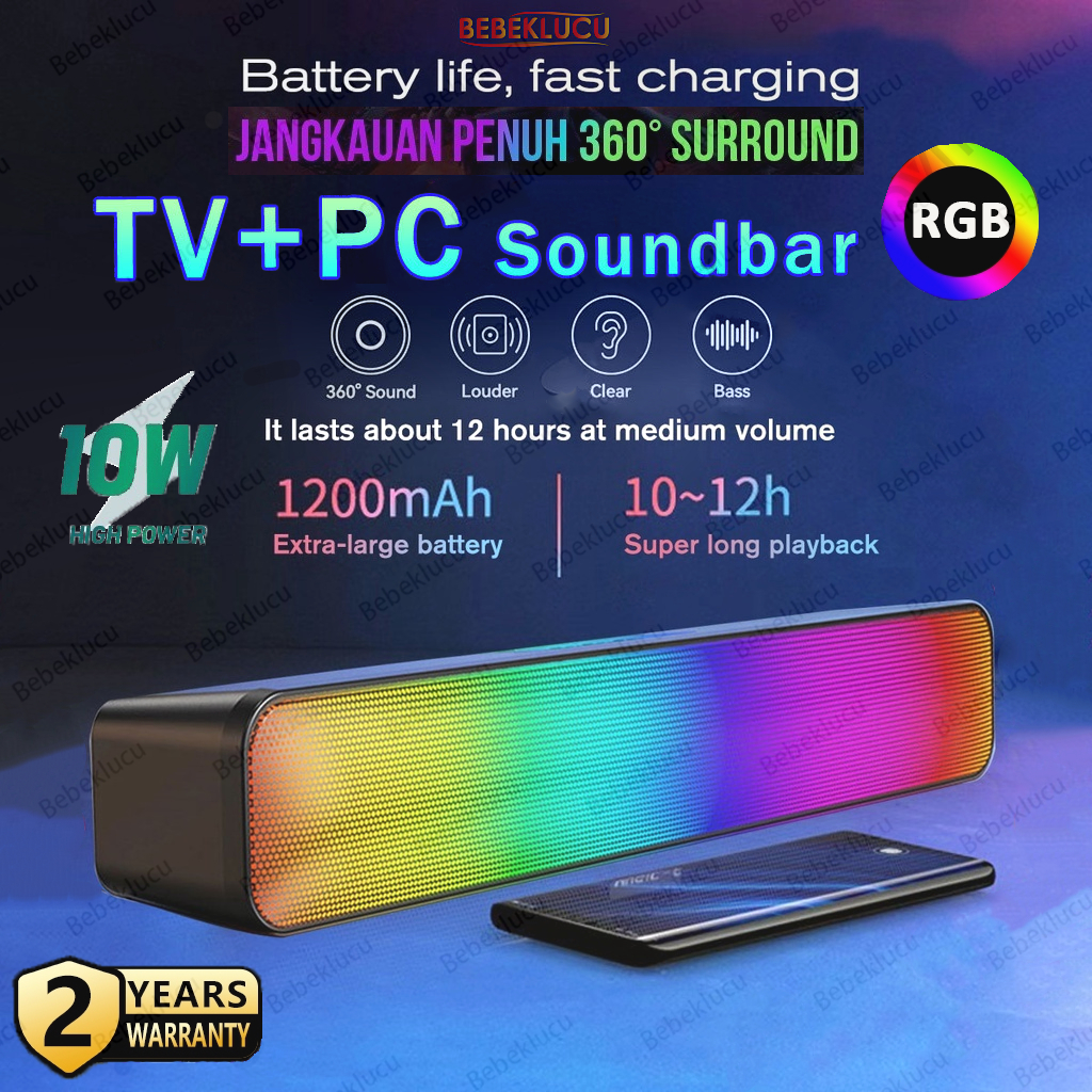 Jual 【TV/PC BASS】40CM Long Strip Bluetooth Speaker RGB Soundbar ...