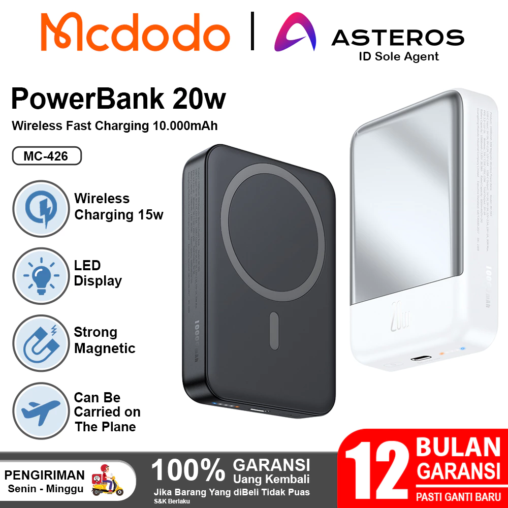MCDODO PowerBank Wireless Magnetic 20W Fast Charging For iPhone Android 10000 mah