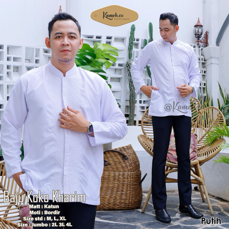 Baju Koko Berbis Bodir Putih Full Kancing Terlaris