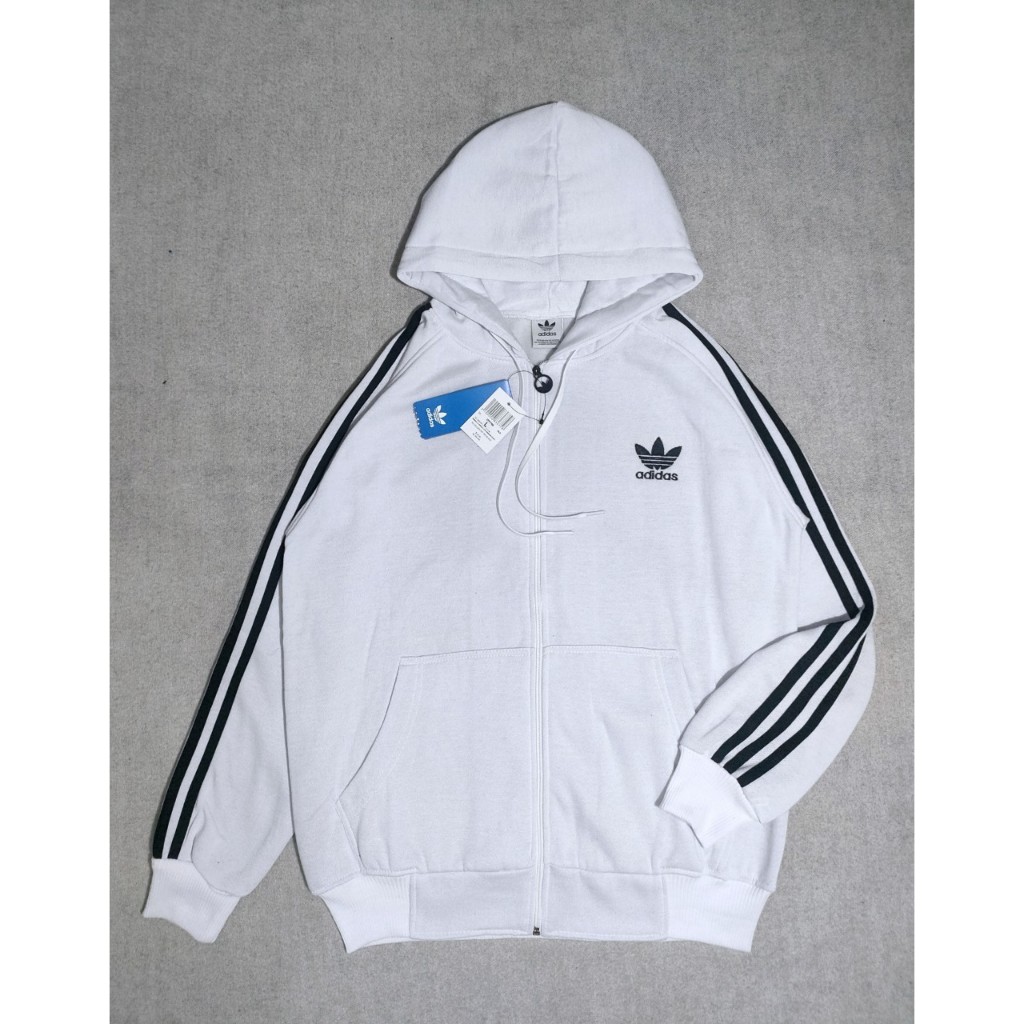 jaket adidas hoodie olahraga pria wanita klasik Black Zipper Hoodie Logo  Bordir Premium Quality - Main Image