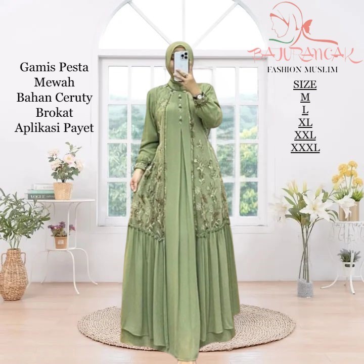 Jual Baju Gamis Raya 2025 Dress Brokat Ceruti Fashion Muslim Pesta ...