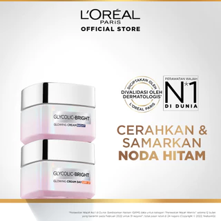 L'Oreal Paris Glycolic Bright Glowing Skincare Day Cream & Night Cream 15 ml Krim L'Oreal Untuk Mencerahkan & Menyamarkan Noda Hitam Dalam 2 Minggu