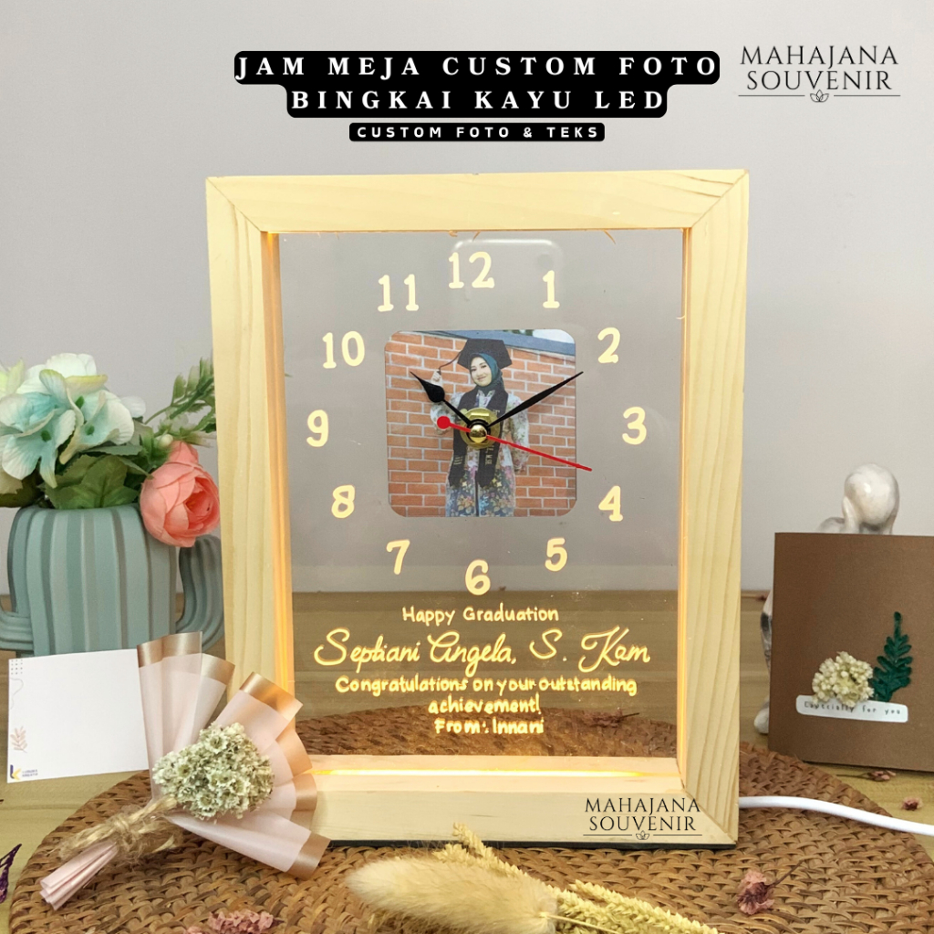 Jual Jam Meja LED Bingkai Kayu Jam Meja Minimalis Jam Estetik Kado ...