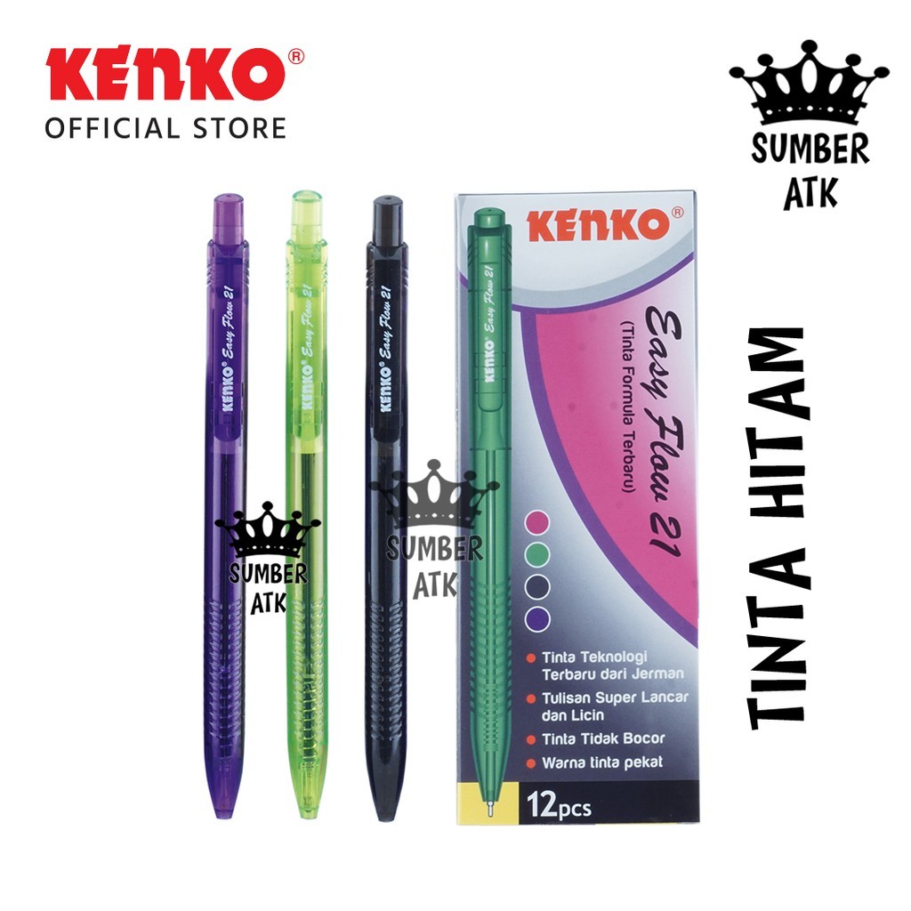 Jual Kenko Easy Flow 21 Hitam dan Biru / Ballpoint Original KENKO ...