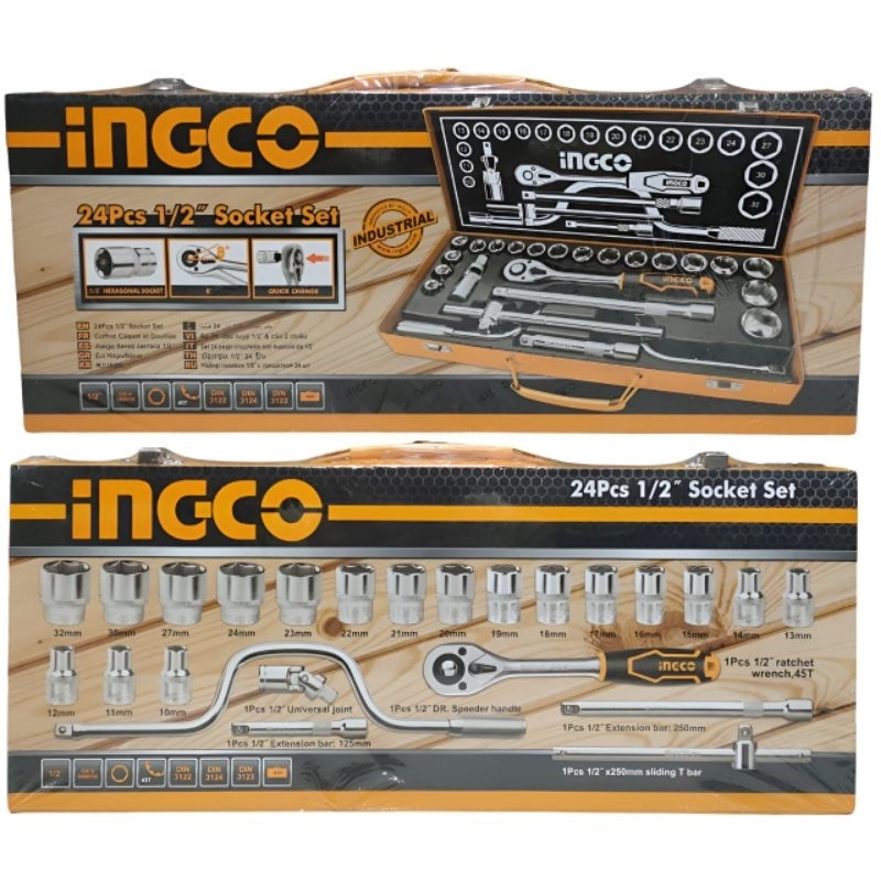 Jual KUNCI SOCK SET INGCO 24 PCS 1/2 INCHI 10-32MM / KUNCI SOK SOCKET1 ...
