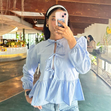 KAYLA TOP Blouse Korea Atasan Perempuan Ribbon Top Lengan Panjang Dan Lengan Pendek
