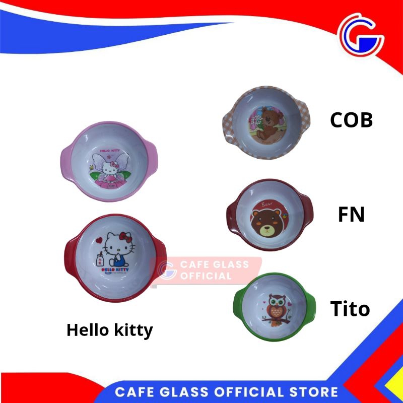 Mangkok Bayi Melamin Gagang / Mangkok Mpasi Bayi 4.5 Motif Kartun / Mangkok Bubur Vanda Motif Lucu