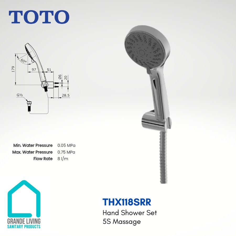 Jual TOTO Hand Shower Set 5S Massage THX118SRR THX 118 SRR | Shopee ...