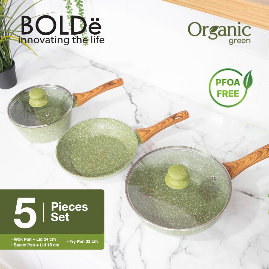 Jual BOLDe Set Panci Organic Green Pan Set 5 Pcs Wajan Ceramic Anti ...