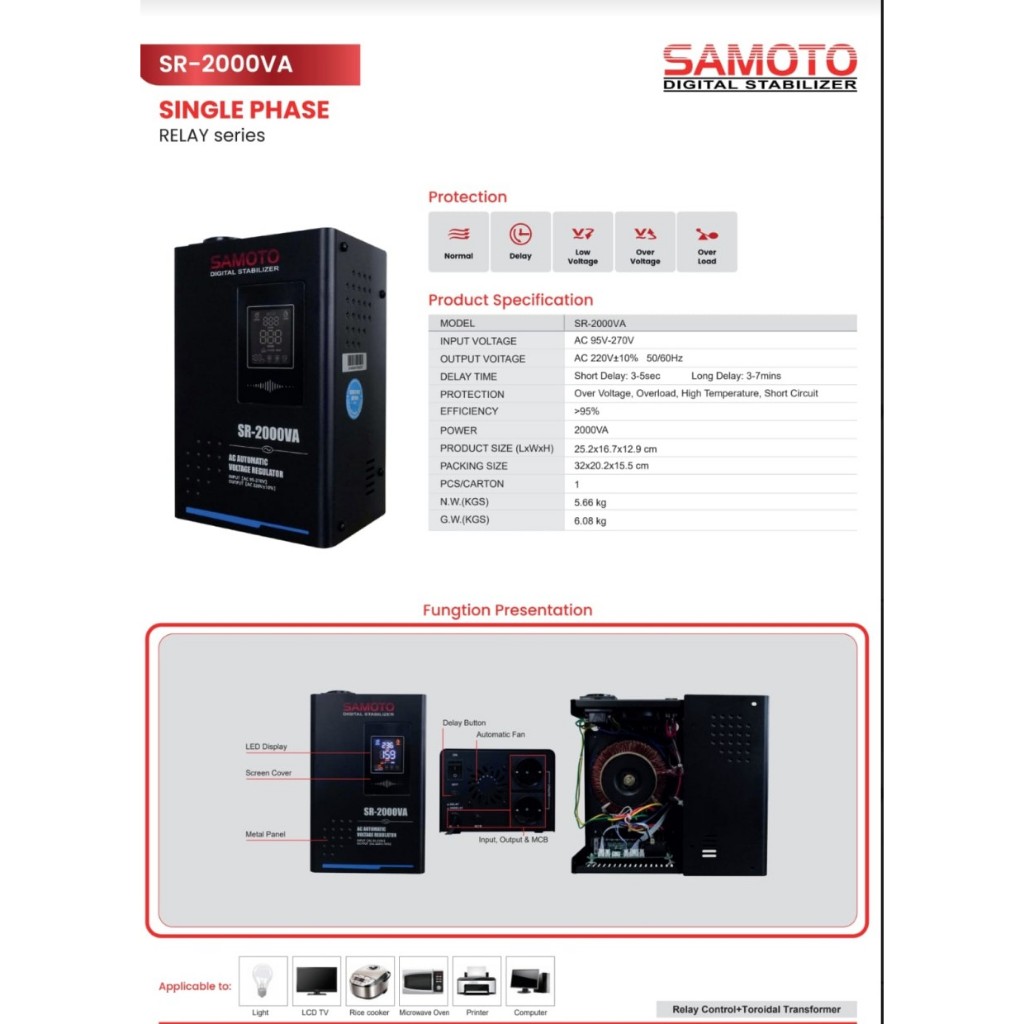 Jual SR2000 Stabilizer Relay SAMOTO Stabilizer AVR Controlled 2000VA ...