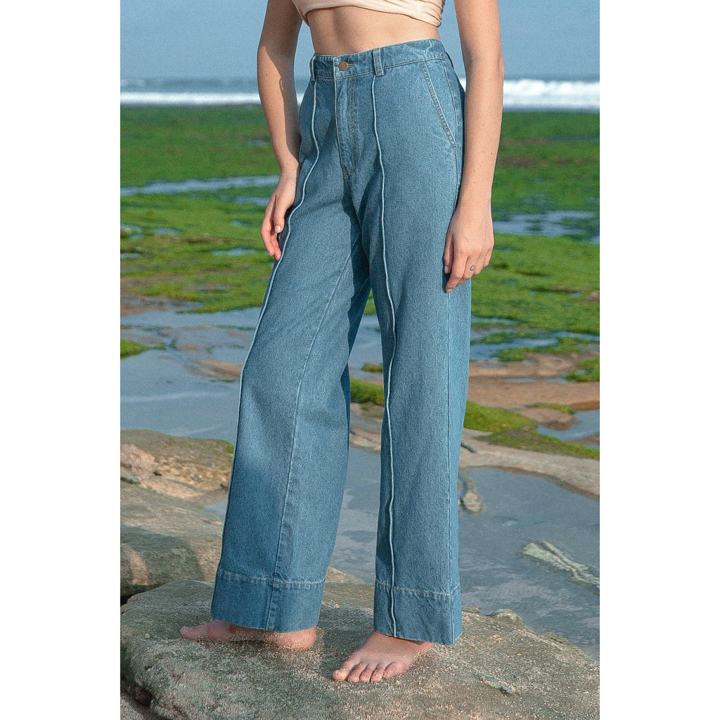 Jual Kivee - Qurum Wide Leg Jeans Denim | Shopee Indonesia