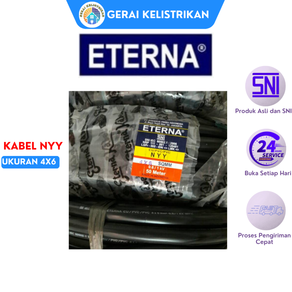 Jual Kabel Eterna NYY 4X6 mm Rol 1 Meter Shopee Indonesia