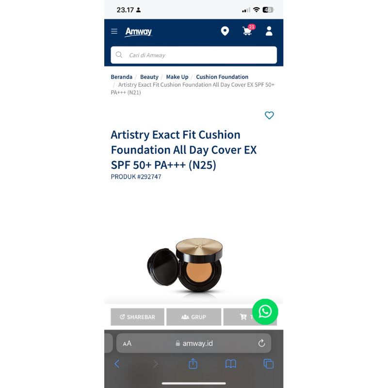 Jual Artistry Exact Fit Cushion Foundation All Day Cover EX SPF 50+ PA