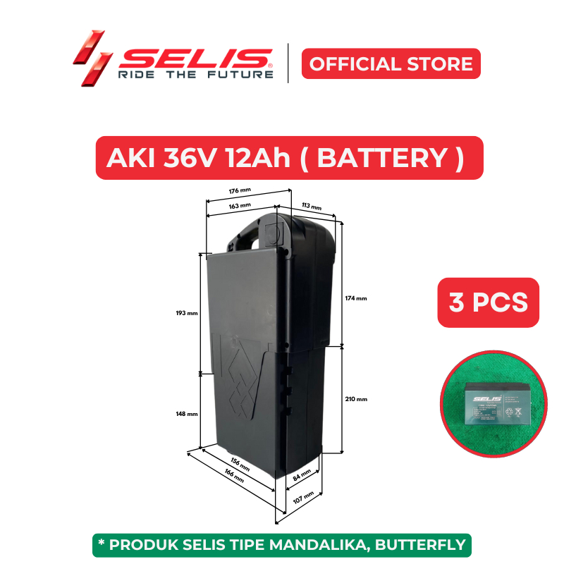 SELIS - Aki Accu Baterai 1 Set 36 Volt 12 Ah Sepeda Motor listrik Universal ( Battery )