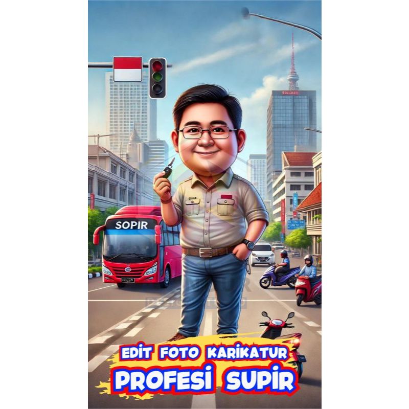 EXPRESS Jasa Edit Foto Karikatur Supir/Driver  Untuk Kado Wisuda/Pernikahan/Ulang Tahun/Anniversary Dll