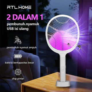 【COD】RTL Raket Nyamuk Elektrik Cas Ori Tahan Lama Murah Awet Charger Usb 2 in1 Raket Nyamuk Standing