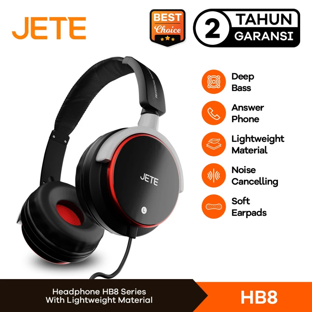 Headset Headphone Kabel JETE HB8 with Noise Cancelling Stereo - Garansi 2 Tahun