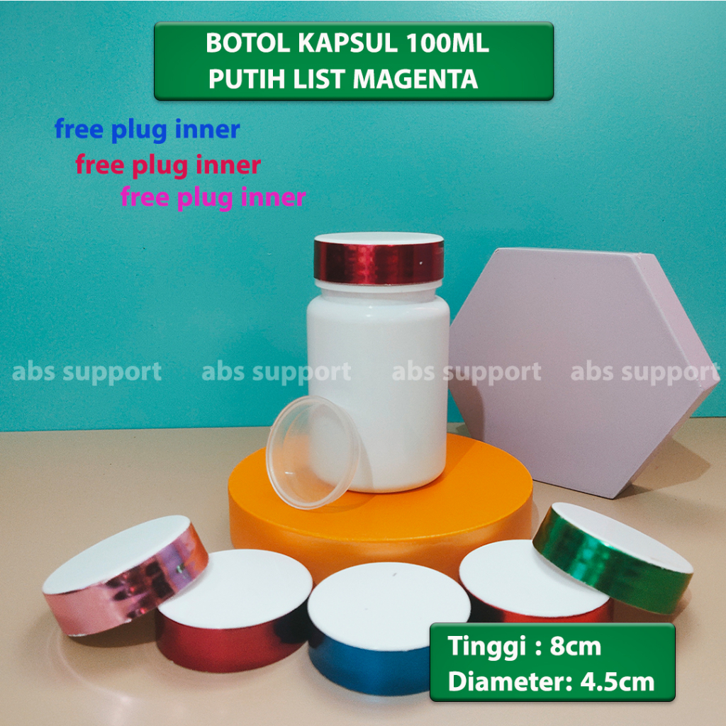 Jual Botol kapsul isi 30 putih tutup silver / botol 100ml + Plug Inner ...