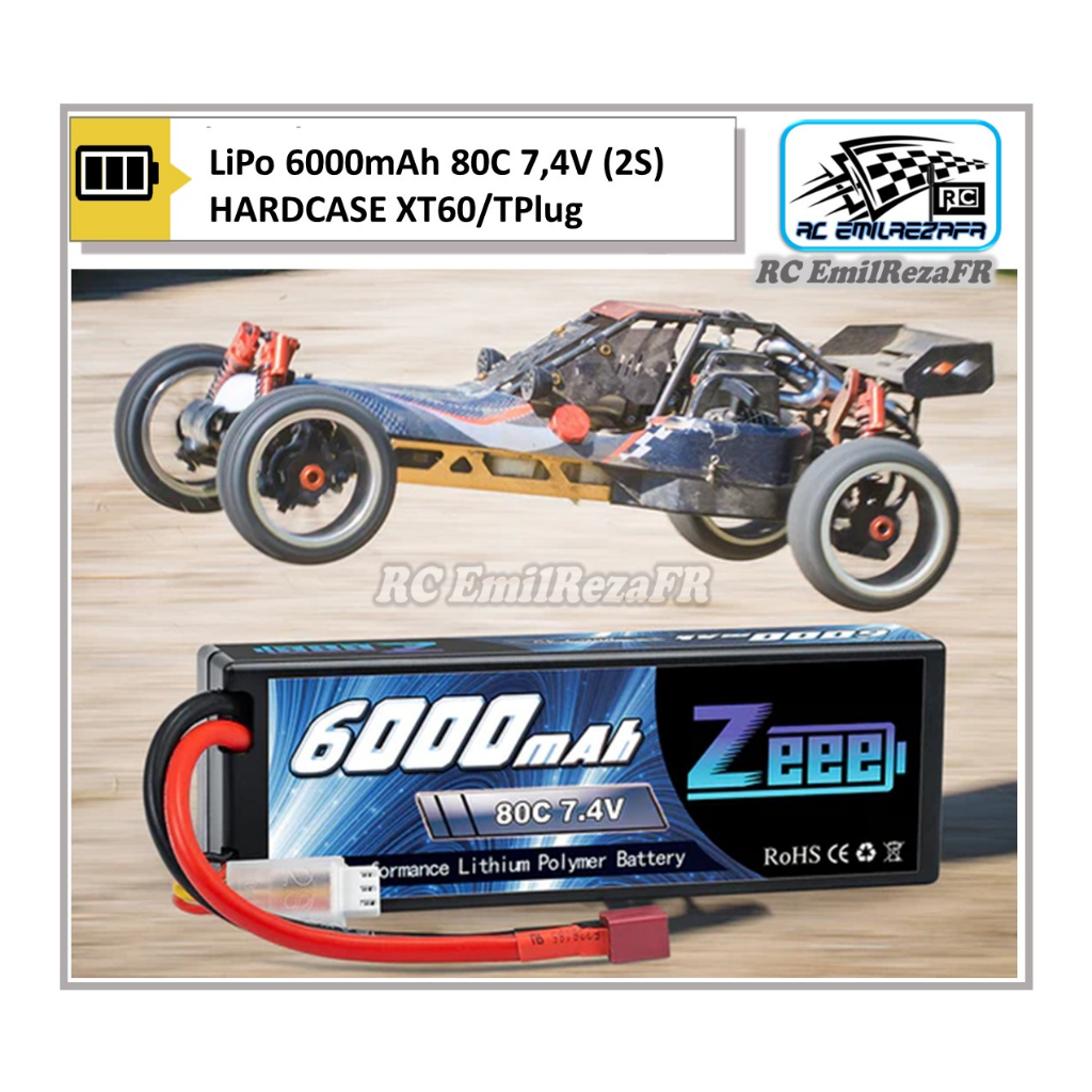 Jual Baterai LiPo Zeee Power 6000mAh 2S 7,4V80C HARDCASE RC Car ...