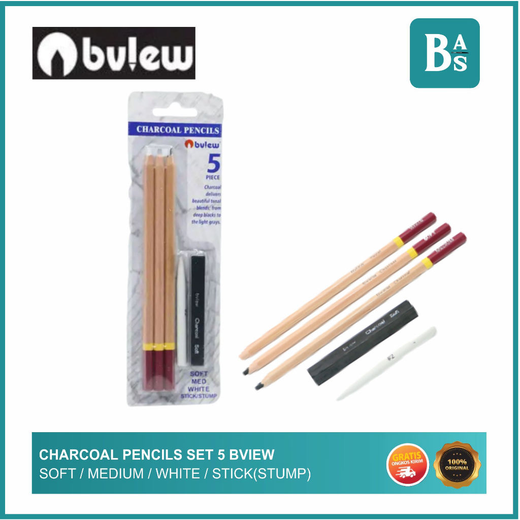 Jual Charcoal Pencils Set 5 BVIEW Shopee Indonesia