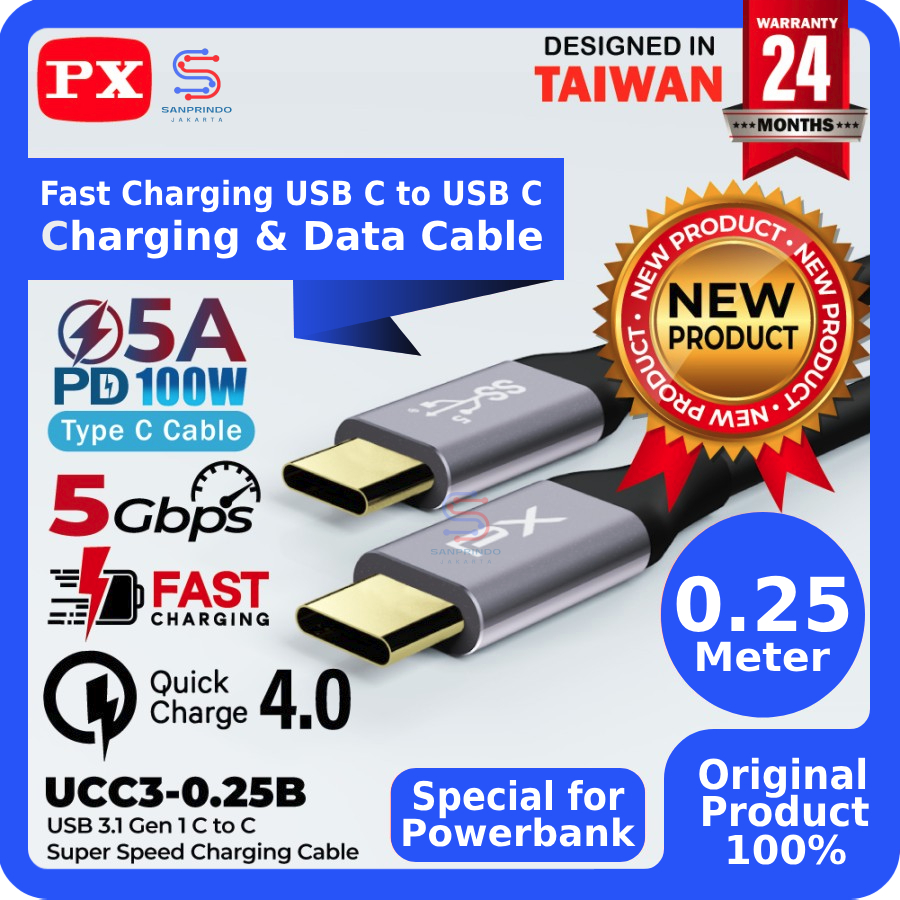 Jual Kabel Data Type C Fast Charging Quick Charge 100W 1 Meter PX UCC3 ...