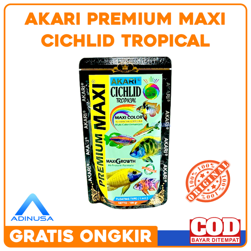 Jual Pelet Pakan Ikan Akari Premium Maxi Cichlid Tropical 100 Gram