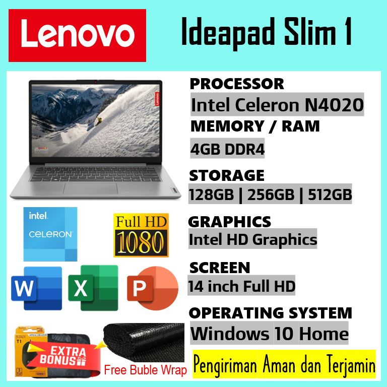 Jual laptop sekolah lenovo ideapad slim 1 intel N4020 14 inch Full HD ...