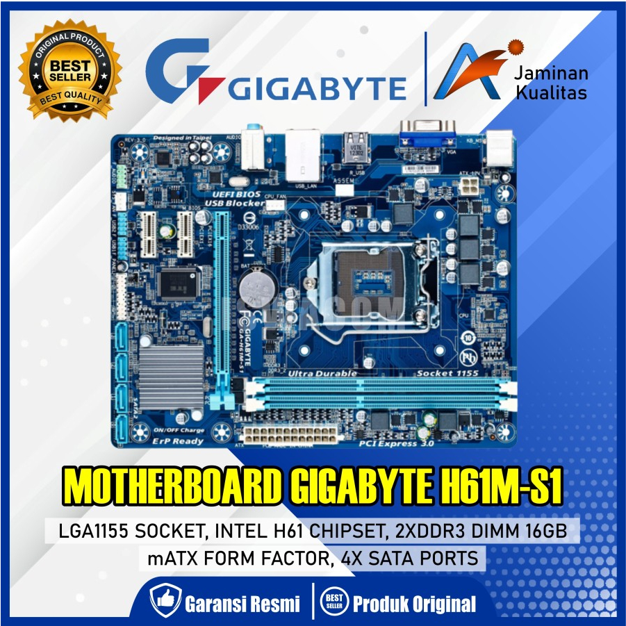 Jual MOTHERBOARD GIGABYTE H61 MS1 H61M-S1 Mainboard Mobo Socket 1155 ...