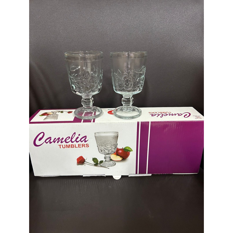 Jual Gelas Gagang Cantik/Gelas gagang Camelia/Gelas dgn ornamen buah