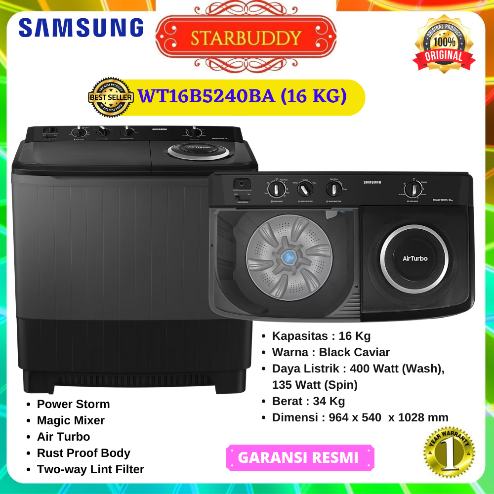 Jual MESIN CUCI SAMSUNG WT16B5240BA, 16B5240 POWER STORM & AIR TURBO 2 ...