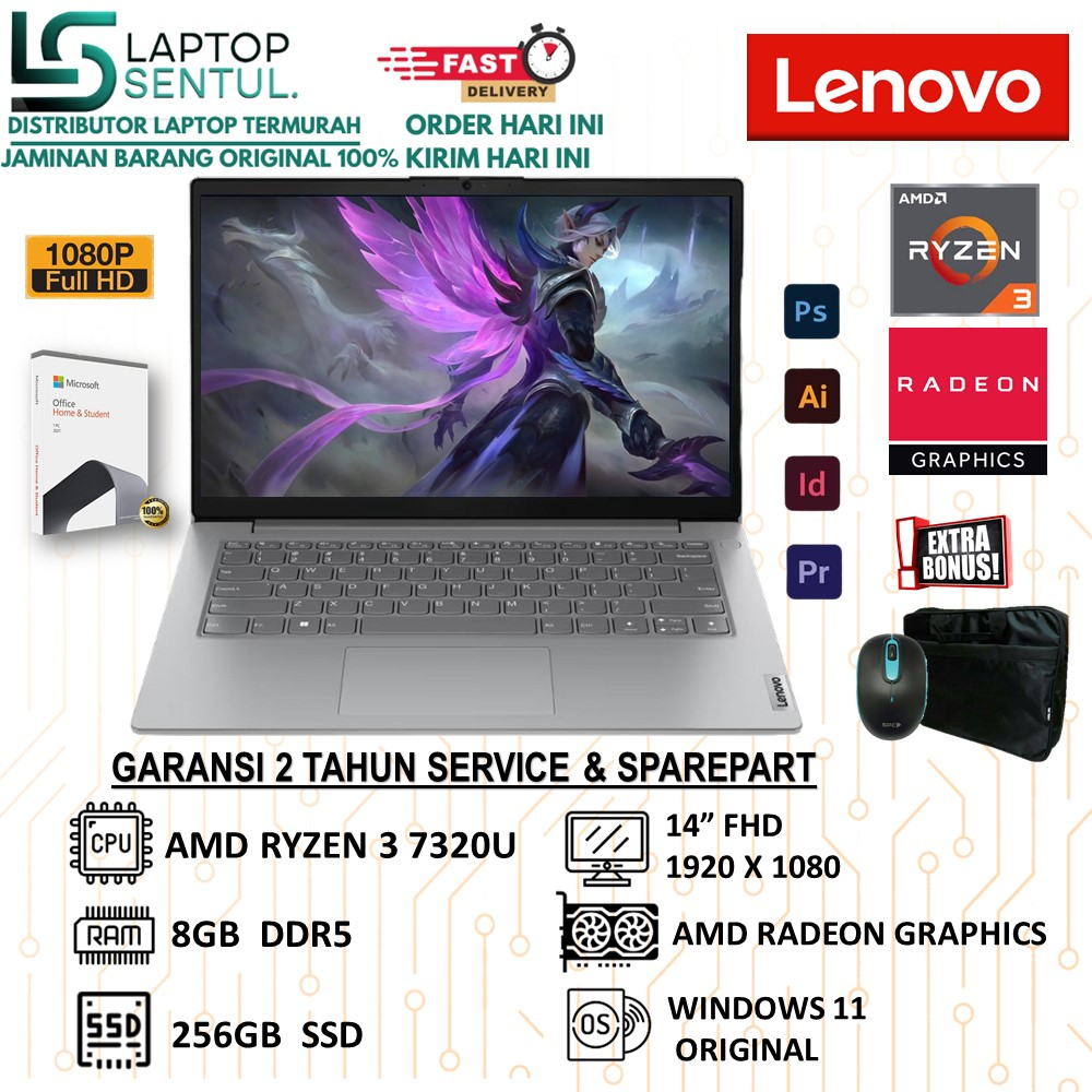 Jual Laptop Lenovo V14 G4 Amd Ryzen 3 7320u Ram 8gb 256gb Ssd Radeon 610m Fhd Windows 11 Ohs 9519