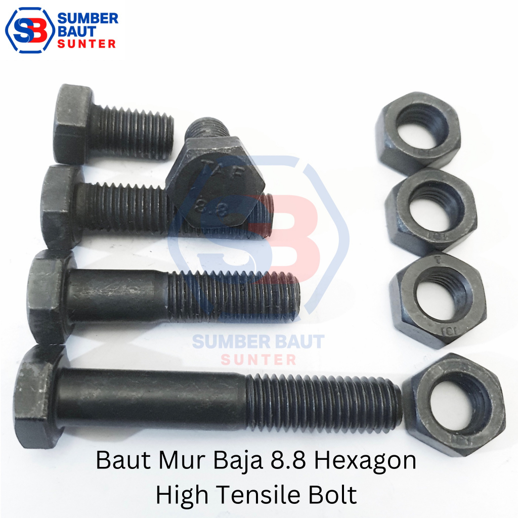 Jual M8x45 Baut Mur Hexagon Baja 8.8 Hitam Hex HTB High Tensile 8x45 ...