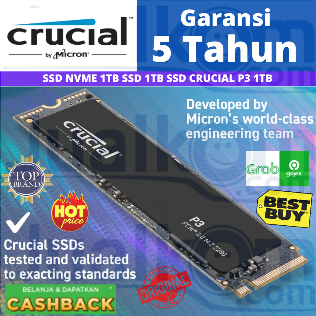 SSD NVME Crucial P3 1TB SSD 1TB NVME 1TB 3D NAND NVMe PCIe SSD  CT1000P3SSD8 - Main Image