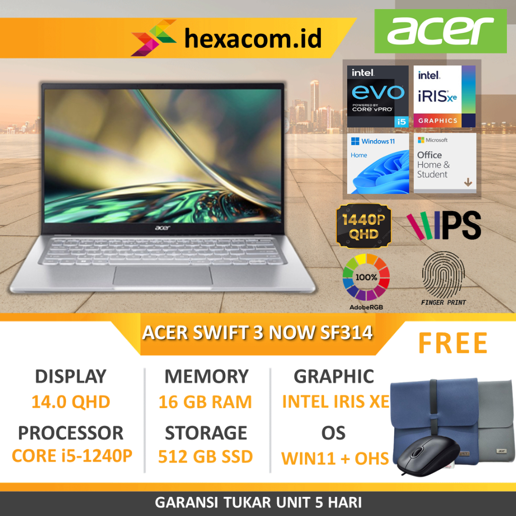 Jual Acer Swift 3 Now Sf314 I5 1240p 16gb 512gb W11 Ohs 14 0 Qhd