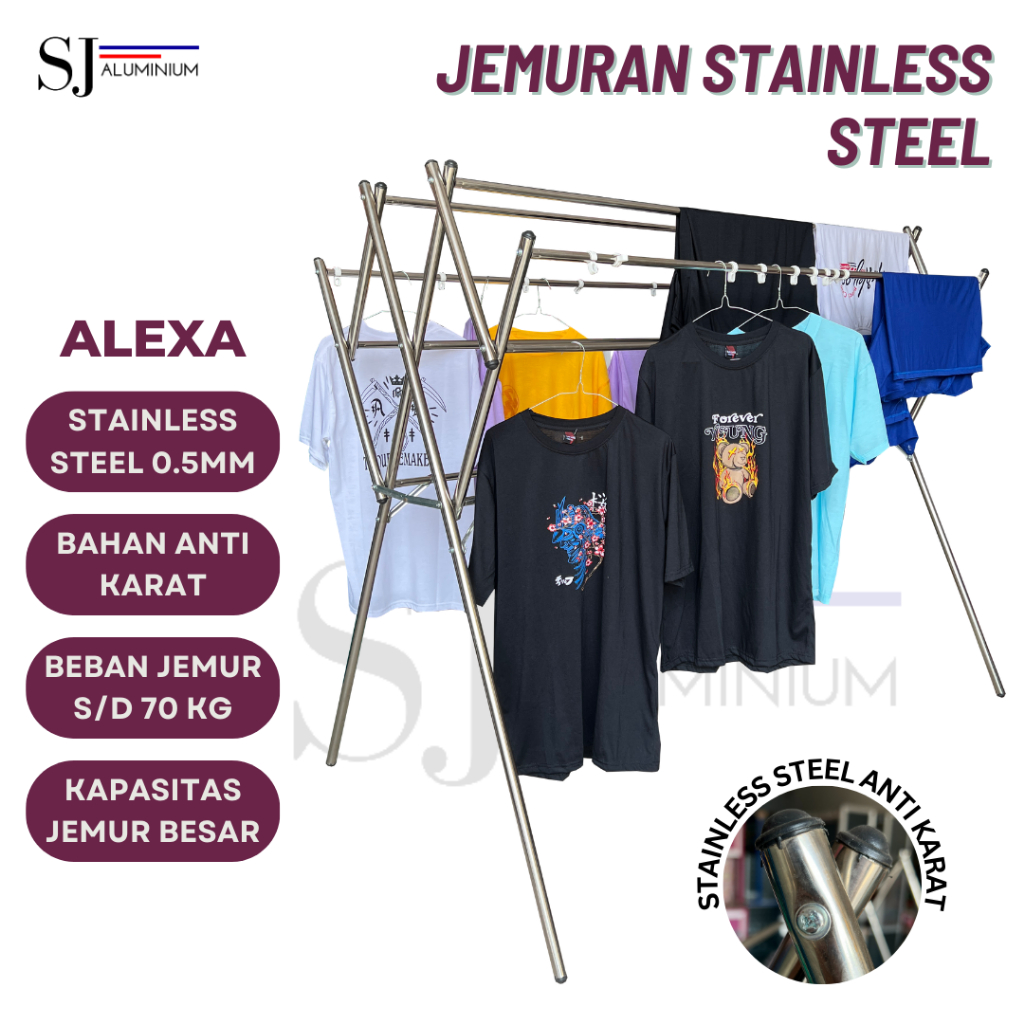 Jual Alexa Jemuran Baju Pakaian Stainless Steel Rak Handuk Hanger