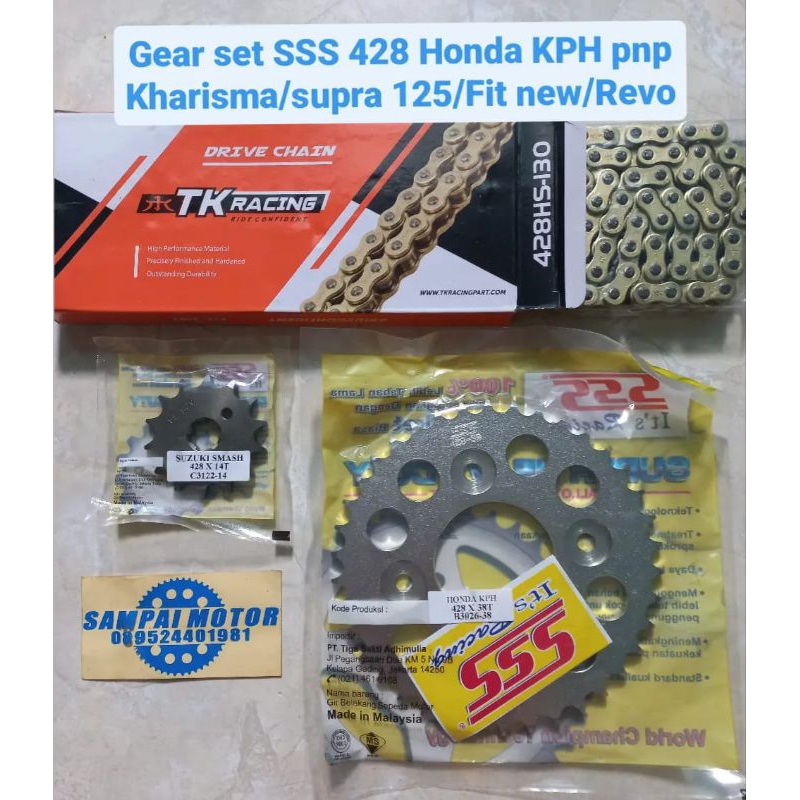Jual Gear set SSS 428 Honda KPH pnp Kharisma/supra 125/Fit new/Revo