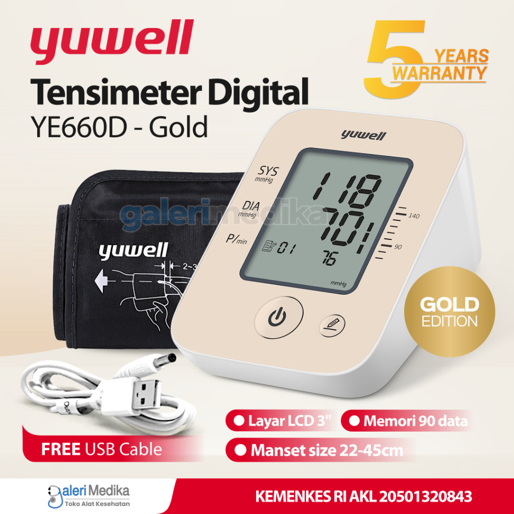 Jual Tensimeter Digital Yuwell YE660D Gold - Alat Ukur Tekanan Darah ...