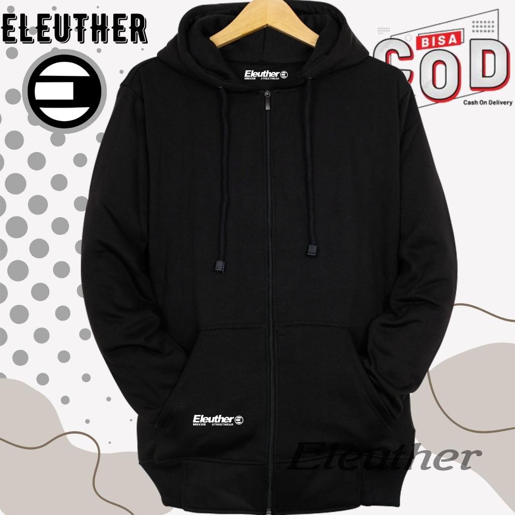 Jual Jaket Hoodie Zipper Polos Original Eleuther Hitam Pria/Wanita ...