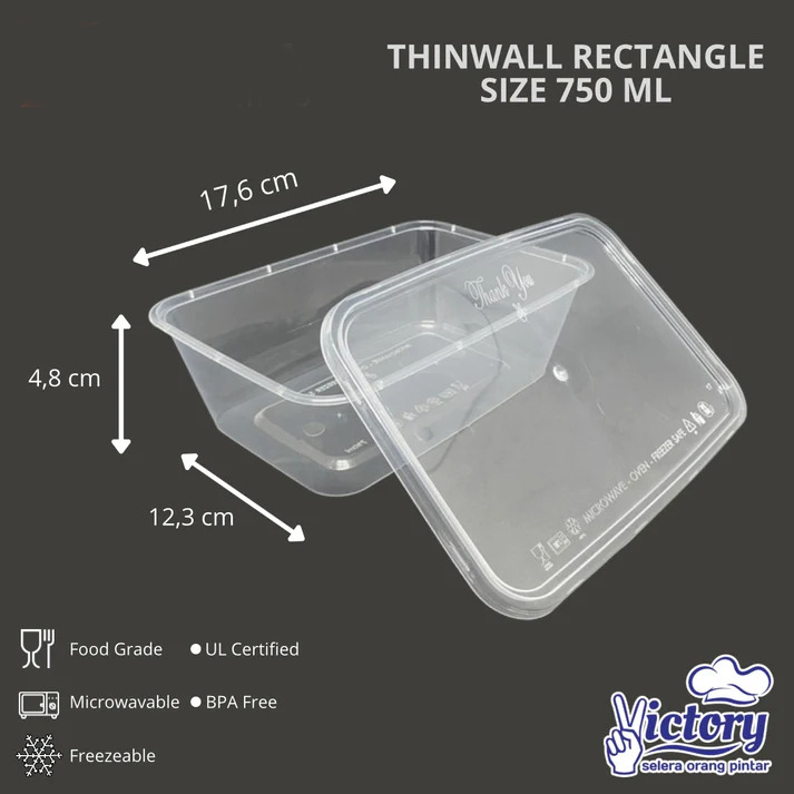 Jual Thinwall Rectangle 750ml 750 Ml Wadah Kotak Makan Plastik Lunchbox