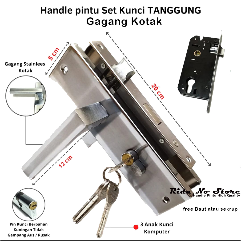 Jual Handle Slot Kunci Pintu Rumah Set Kunci Pintu Kamar Body Ongkel ...