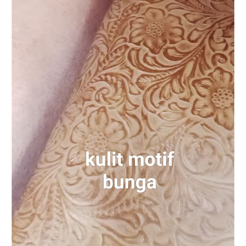 Jual Kulit Sapi Lembaran Motif Bunga Potongan Bahan Tas Dompet Tebal