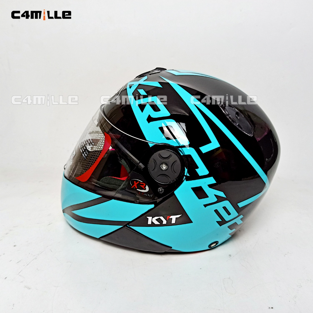 Jual HELM KYT X ROCKET 4 BLACK AQUA BLUE FULL FACE Shopee Indonesia