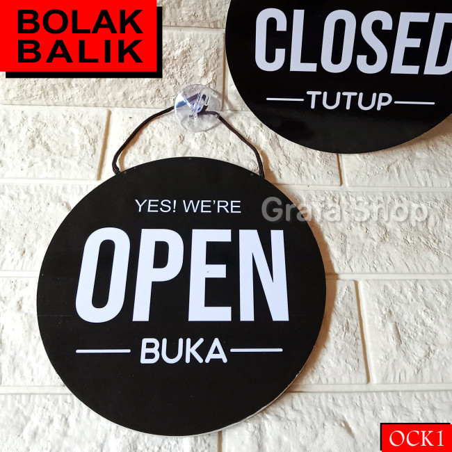 Jual Sign Board Tulisan Open Close Buka Tutup Gantung Bolak Balik