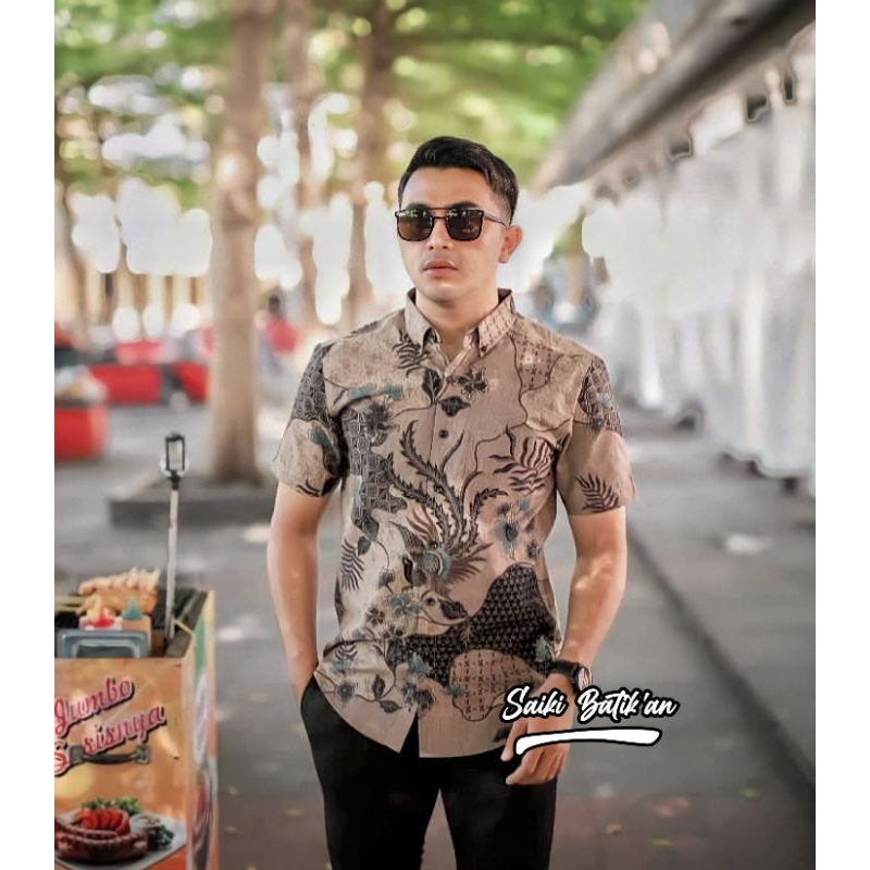 Jual Baju Batik Pria Keren Lengan Pendek Modern Jumbo Premium Slimfit