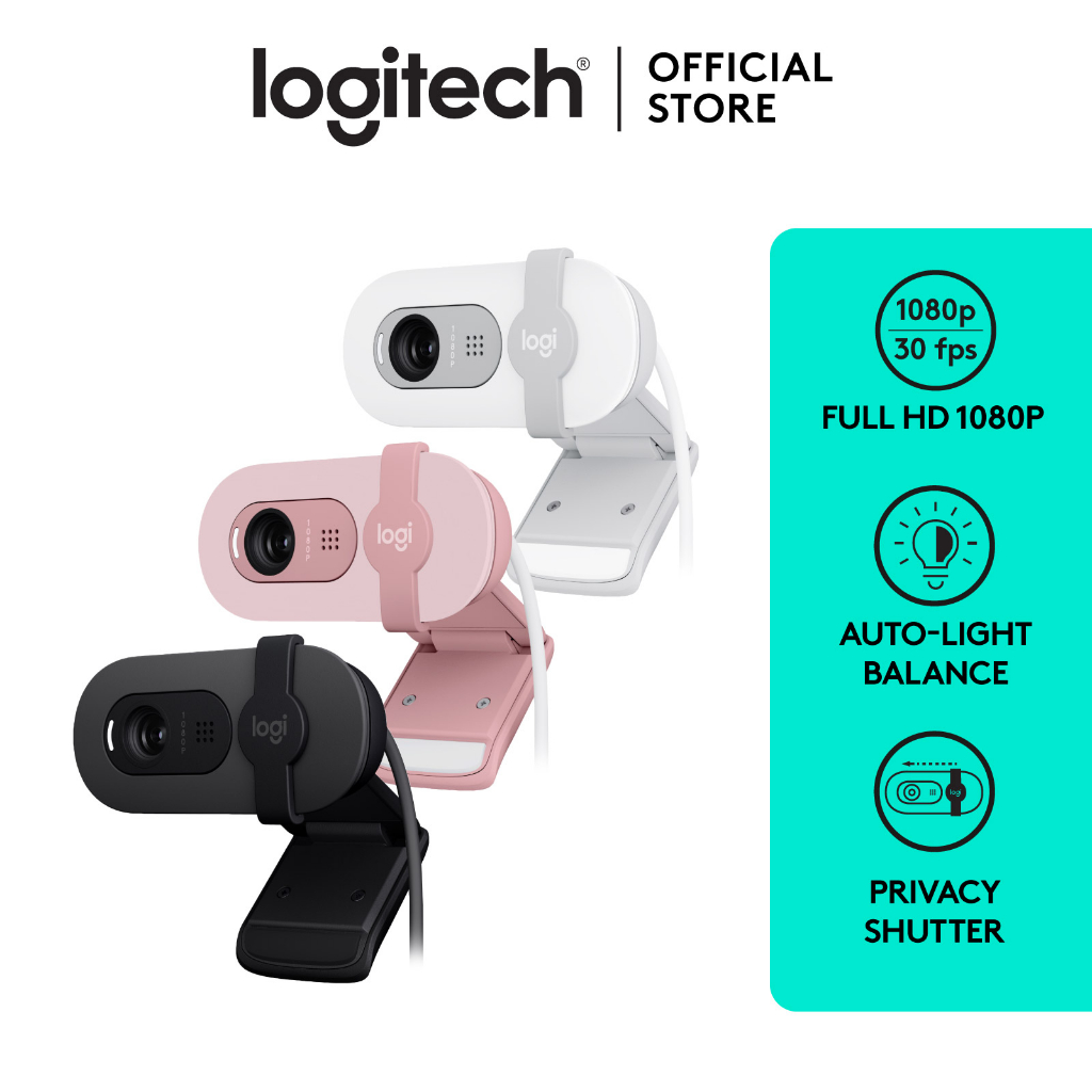 Jual Logitech Brio 100 Webcam Full HD, Built in Mic, AutoLight Balance