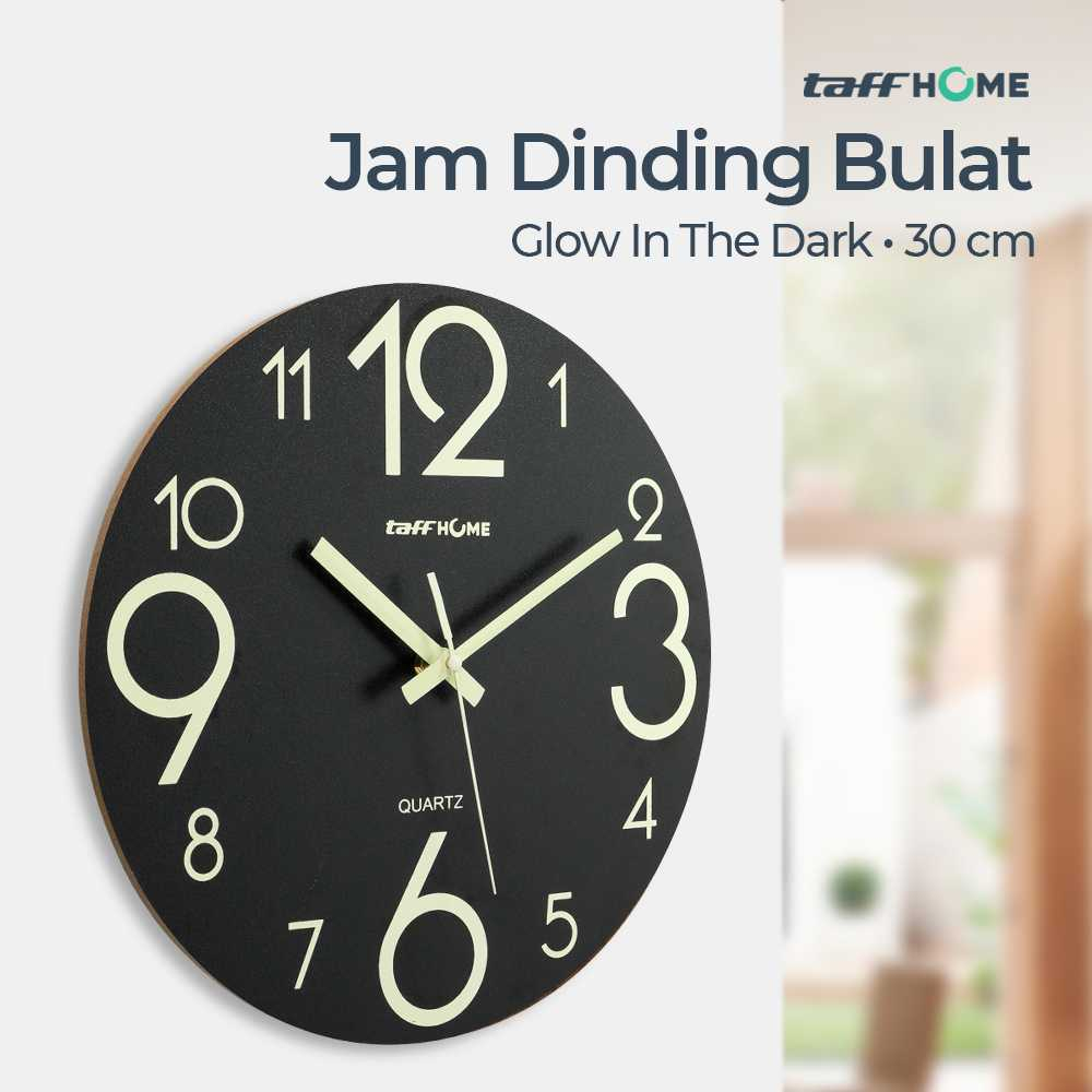 Jual Jam Dinding Bulat Estetik Bahan Kayu Hitam Quartz Luminous Glow In