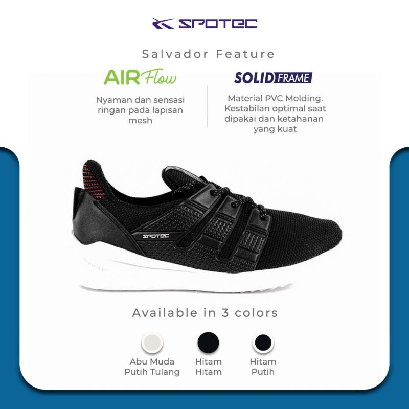 Jual SPOTEC Sepatu Running Salvador Hitam - Putih | Original Spotec ...